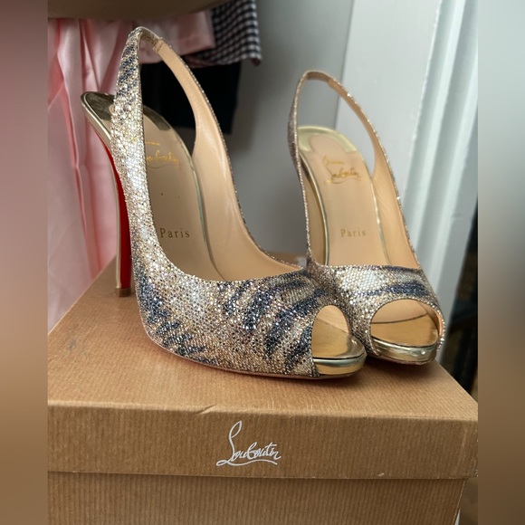 Christian Louboutin Glitter Sirene Gamma Talon 120 Slingback Heels - Picture 1 of 7